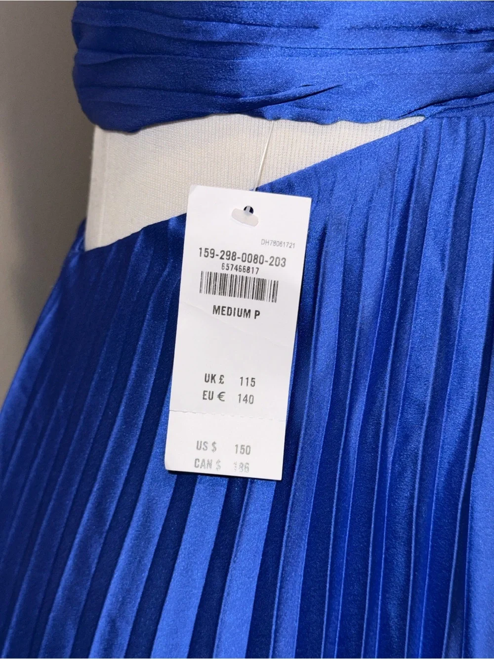 NWT Abercrombie & Fitch Giselle Pleated Cutout Blue Satin Maxi Dress,Size-Med